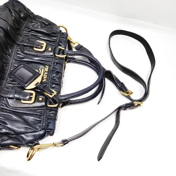 Authentic Prada Hand Bag Nappa Gaufre 2way Black Leather mn720-121725 - Picture 5 of 16